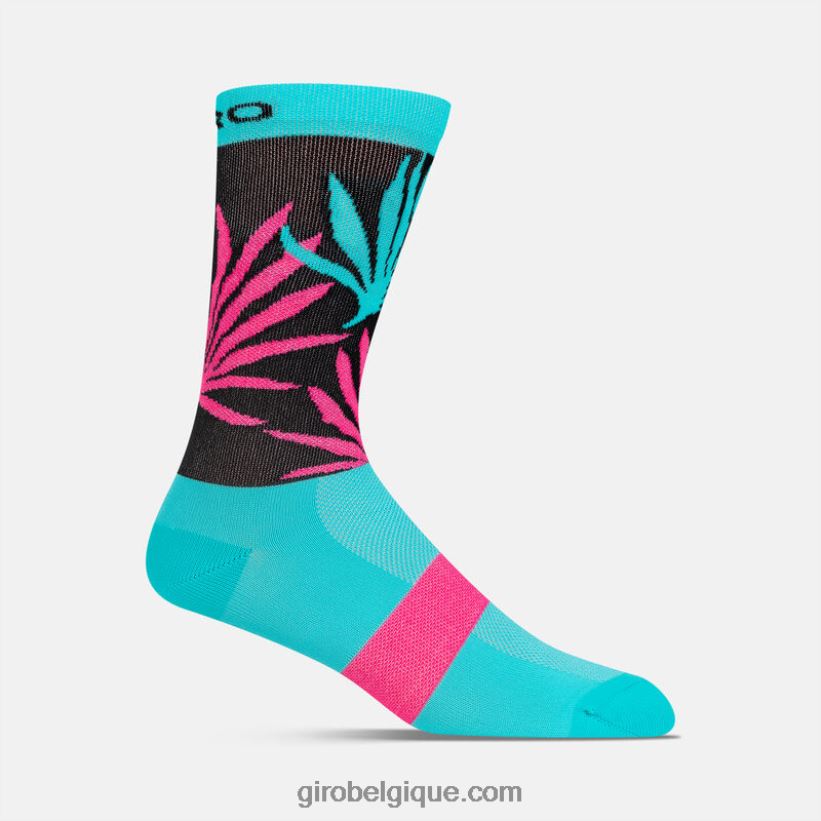 unisexe chaussette taille haute comp racer palmiers bleu sarcelle/rose fluo 242248798 Giro - Image 1